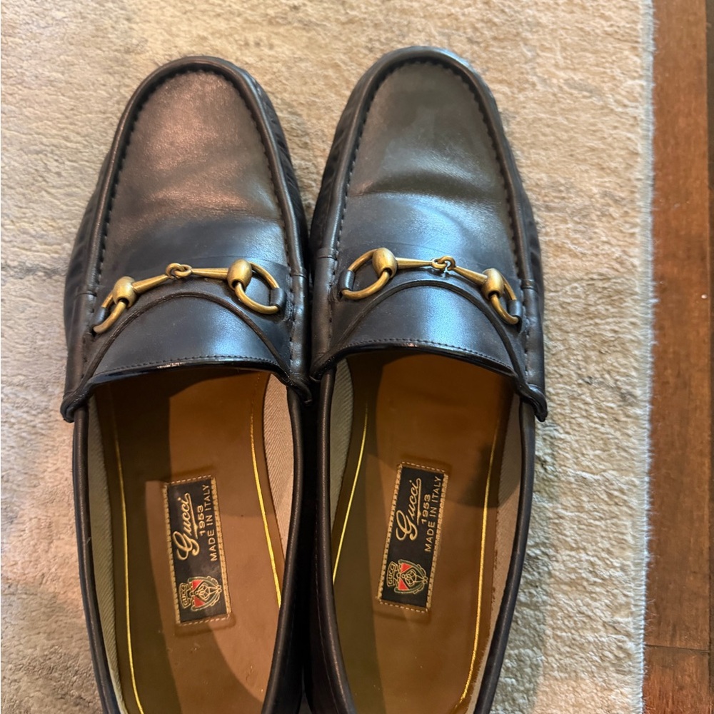 Gucci Black Leather Loafers with Gold Horsebit Hardware